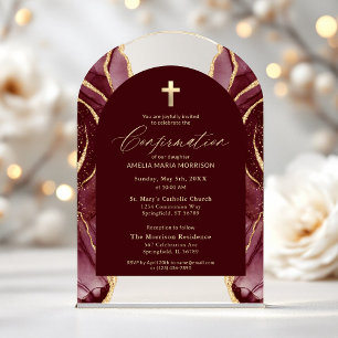 Burgund Gold Achat Konfirmation Modern Elegant Acryleinladungen