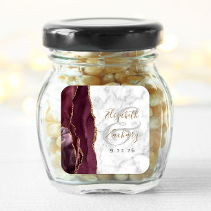 Burgund Gold Achat Marmor Hochzeit Quadratischer Aufkleber