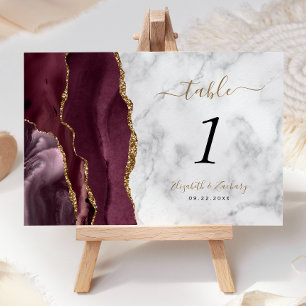 Burgund Gold Achat Marmor Hochzeit Tischnummer