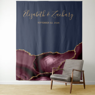 Burgund Gold Achat Navy Blau Hochzeits-Fotobooth Wandteppich