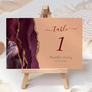 Burgund Gold Achat Pfirsich Hochzeit Tischnummer