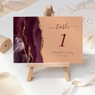 Burgund Gold Achat Pfirsich Hochzeit Tischnummer