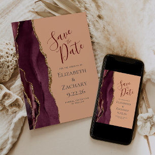 Burgund Gold Achat Pfirsich Save-the-Date Ankündigung