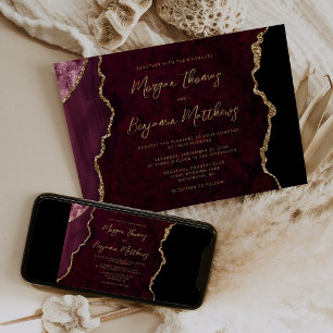 Burgund Gold Achat Schrift Hochzeit Einladung