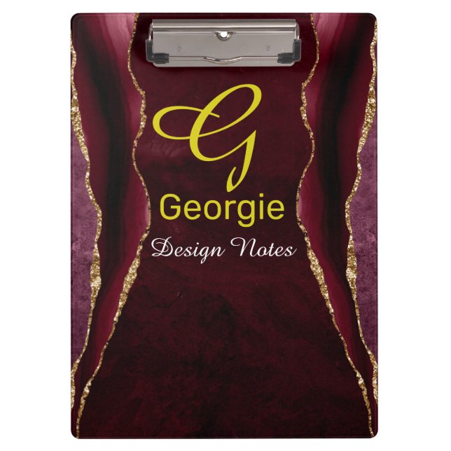 Burgund & Gold Agate Wasserfarbe Klemmbrett (Vorderseite)