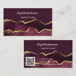 Burgund Gold Age Marmor eleganten modernen QR-Code Visitenkarte