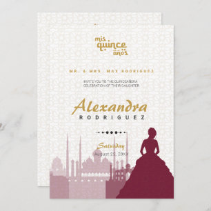 Burgund & Gold Arabian Quinceñera Foto Einladung