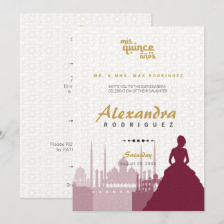 Burgund & Gold Arabian Quinceñera Foto Einladung