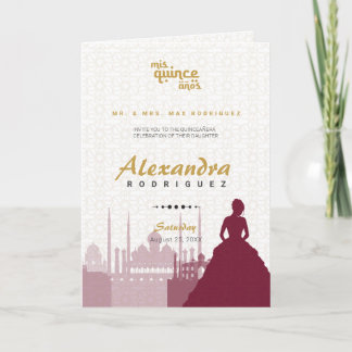 Burgund & Gold Arabian Quinceñera Foto Einladung