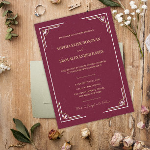 Burgund Gold Art Deco Hochzeit Black Tie Einladung