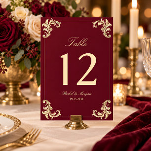 Burgund Gold Barock Hochzeit Tischnummer