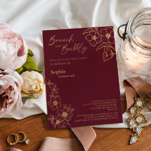 Burgund Gold Blumenbrunch und Bubbly Einladung