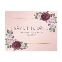 Burgund Gold Blush Pink Bläschen Save the Date