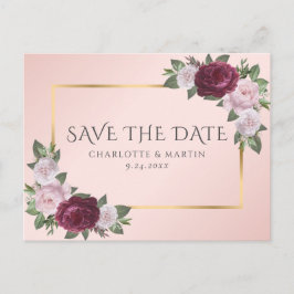 Burgund Gold Blush Pink Bläschen Save the Date Ankündigungspostkarte