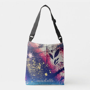 Burgund Gold Botanischer Glanz Abstract Signature Tragetaschen Mit Langen Trägern