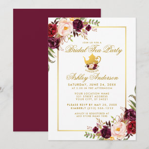 Burgund Gold Brautparty Tee Party Einladung B