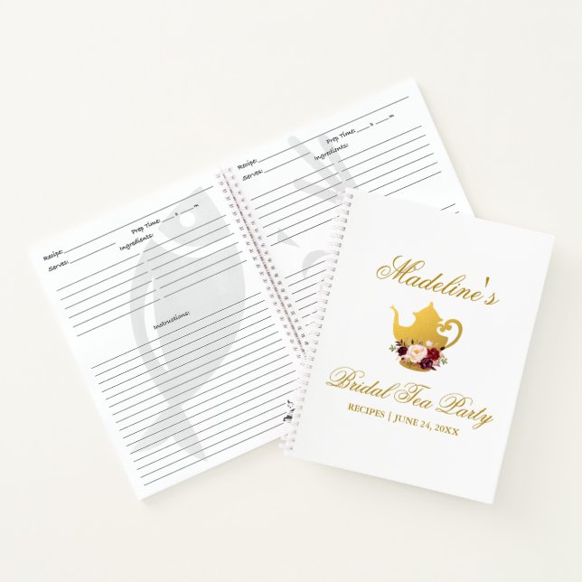 Burgund Gold Brautparty Tee Party Rezept Notizbuch (Innenseite)