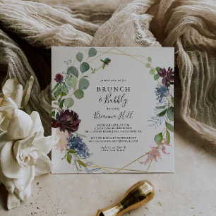 Burgund Gold Brunch und Bubbly Brautparty Einladung