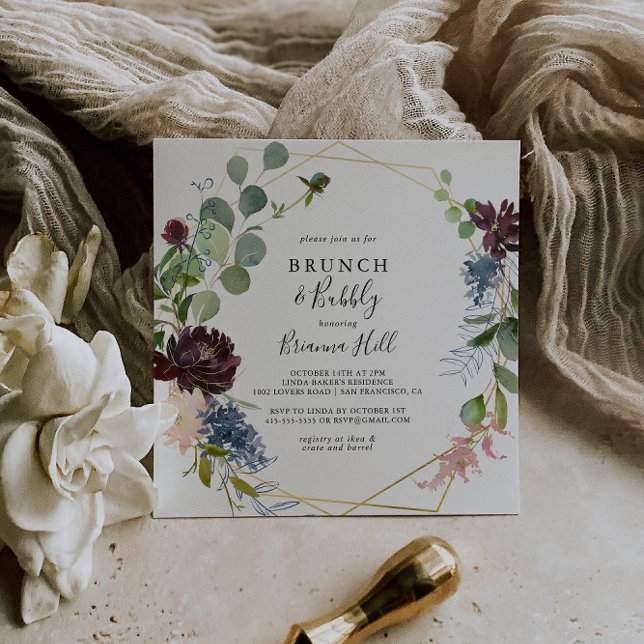 Burgund Gold Brunch und Bubbly Brautparty Einladung (Von Creator hochgeladen)