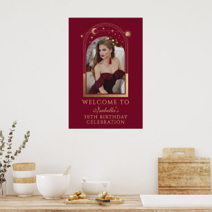 Burgund Gold Celestial 30. Geburtstagsbegrüßung Poster