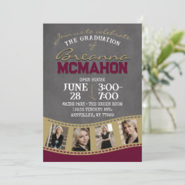 Burgund & Gold Chalkboard Filmstrip-Abschluss Einladung