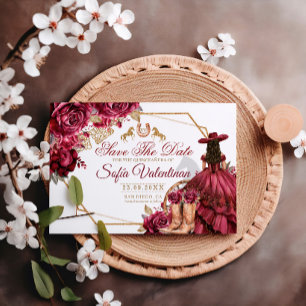 Burgund Gold Charra Pferd Quinceanera Save The Date