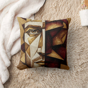 Burgund Gold Cubist Mann - Texturiertes Abstract Kissen