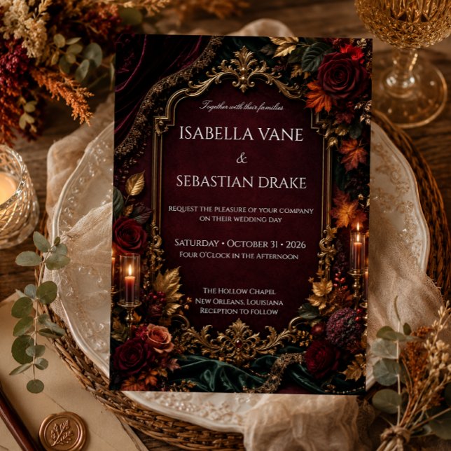 Burgund & Gold Dark Romance Hochzeit  Einladung (Von Creator hochgeladen)