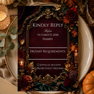 Burgund & Gold Dark Romance Hochzeit RSVP Karte