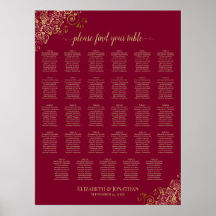 Burgund & Gold Elegante 29 Tisch Sitzordnung Poster