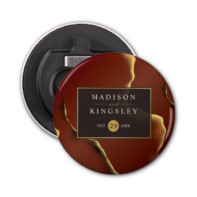 🤵 Burgund Gold Elegante Abstrakte Hochzeit Flaschenöffner (Vorderseite)