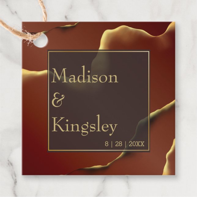 🤵 Burgund Gold Elegante Abstrakte Hochzeit Geschenkanhänger (Vorderseite)