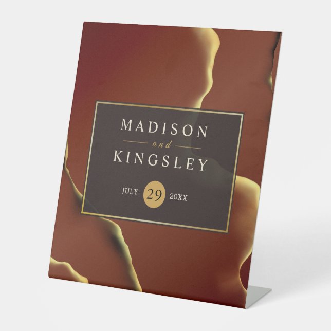 🤵 Burgund Gold Elegante Abstrakte Hochzeit Sockelschild (Vorderseite)