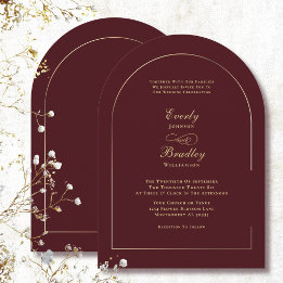 Burgund Gold Elegante Minimale Gebogene Hochzeit Einladung
