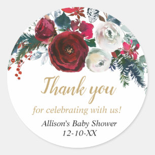 Burgund Gold elegante Weihnachtsblüte Runder Aufkleber