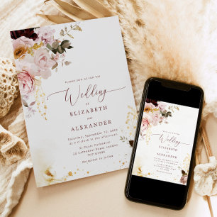Burgund Gold Fall elegante Hochzeitseinladung Einladung