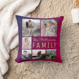 Burgund Gold Familienfoto Collage Kissen