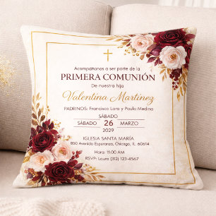 Burgund & Gold Floral Erstkommunion Kissen