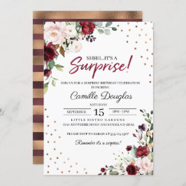 Burgund Gold Floral Geburtstag Einladung