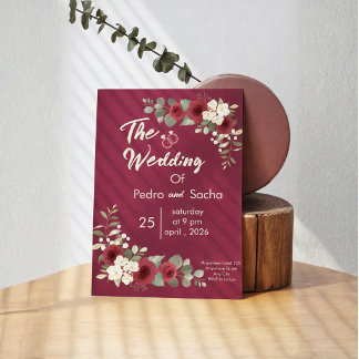 Burgund Gold Floral Herbst Winter Hochzeit Einladung