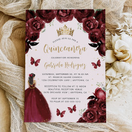 Burgund Gold Floral Prinzessin Quinceañera Einladung