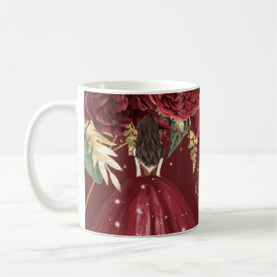 Burgund Gold Floral Prinzessin Quinceanera Kaffeetasse