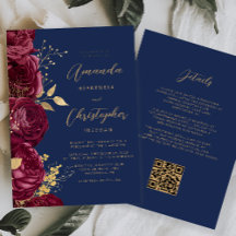 Burgund Gold Floral QR Code Hochzeit
