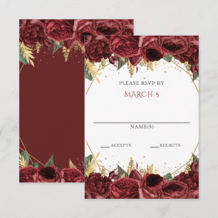 Burgund Gold Floral Quinceanera  RSVP Karte
