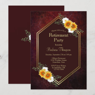 Burgund Gold Floral Retirement Party Einladung