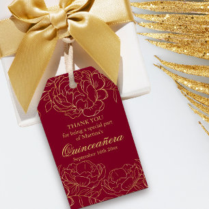 Burgund Gold Floral Sketch Quinceanera Geschenkanhänger