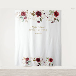 Burgund Gold Florale Hochzeitsdusche Fotobox Wandteppich