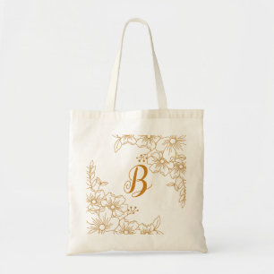 Burgund Gold Floraler Kranz Monogramm Anfangsbuchs Tragetasche
