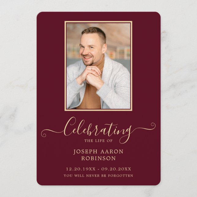 Burgund Gold Foto Beerdigung Orden des Dienstes Programm (Vorderseite)