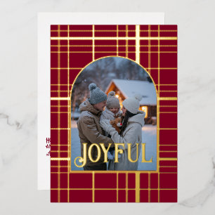 Burgund & Gold Gingham Weihnachtsferien Foto Folien Feiertagskarte